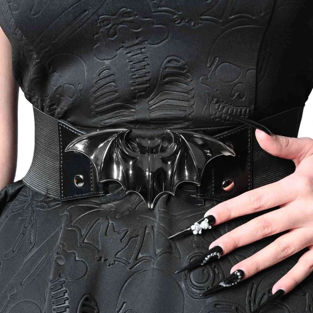 Black Bat Belt Buckle on Black Elastic Waist Band NWT 3 Sizes S-M L-XL 2XL-3XL - Picture 3 of 5